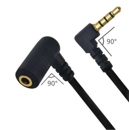 Headphone Extension Cable 4 Pole Audio Stereo 3.5mm Male to Right Angle Female Headphone Extension Cable