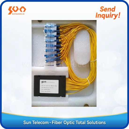 SUN-PLC Fiber Optic Splitter, A Premium Quality Planar Light Wave Circuit (PLC) Splitter with Splitting Ratio: 1X2/1(2)X4/1(2)X8/1(2)X16/1(2)X32/1(2)X64