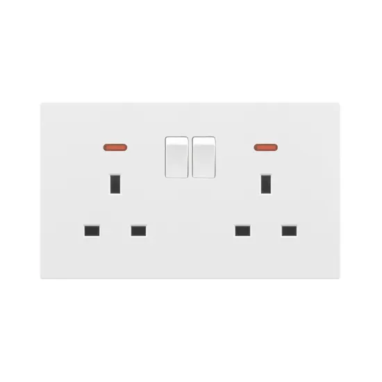 Customized UK Standard 2 Gang Flat Pin Switched Socket with Neon Electrical Wall
