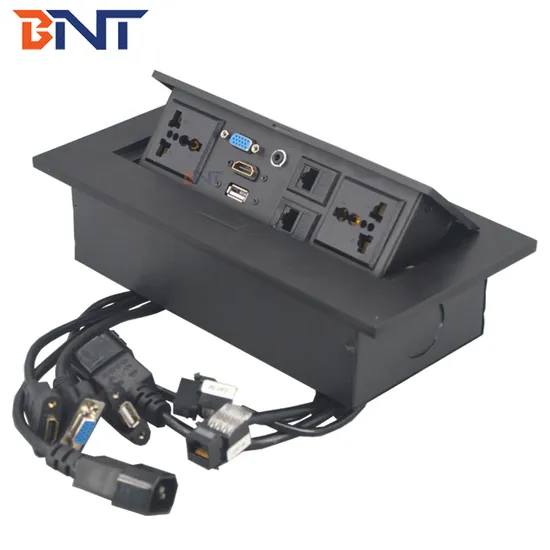 Office Table Connectivitypower Extension Electric Box Multimedia Multi Tabletop Hidden Pop up Socket Outlet with Pre-Wired Cables