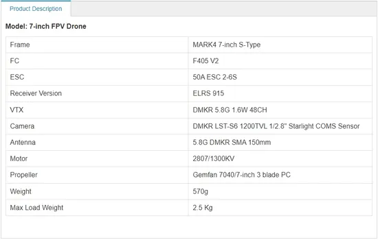 7-Inch S-Type Fpv Drone Mark4 7-Inch S-Type