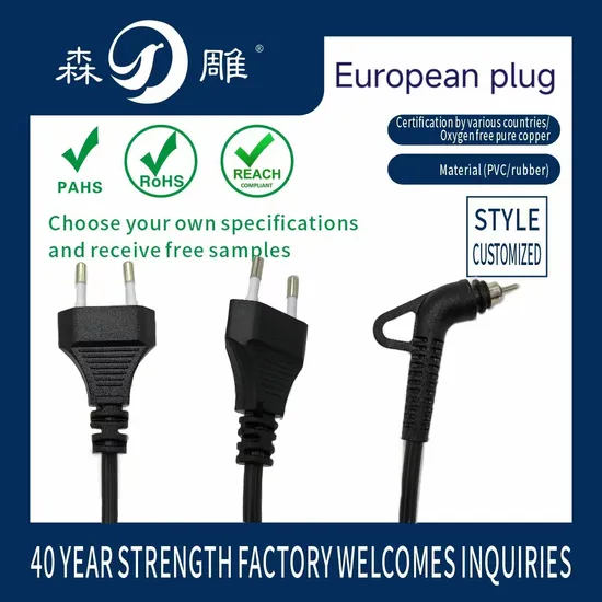 Europe VDE Approval EU AC Power Cord SD-01 2 Pin Plug