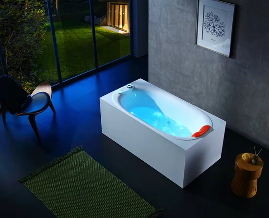 Single Square One Piece Acrylic Whirlpool Bathtub, Free Standing Massage Bathtub for One Person, Minimalist Hydro Bathtub
