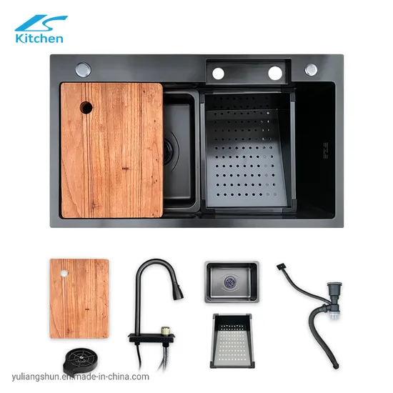 High Quality Home Modern Smart Kitchen Black Stainless Steel Handmade Custom Sink