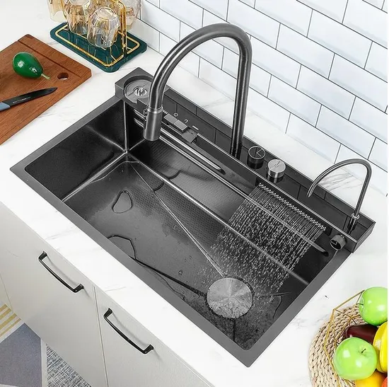 Hot Sale Kitchen Sink Waterfall Washing Basin 304 Stainless Steel Single Sink with Multi-Functional