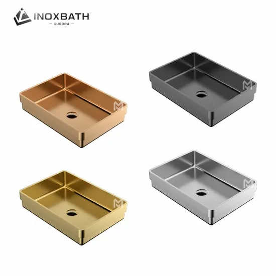 Modern Washroom Square Golden 304 Stainless Steel Semi Counter Luxury Wash Basin Sink for Bathroom