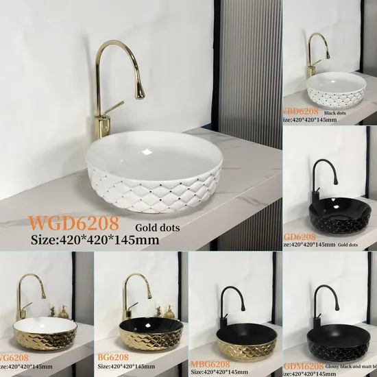 Sanitary Ware Gold Color Luxury Wash Basin Ceramic Bathroom Sink