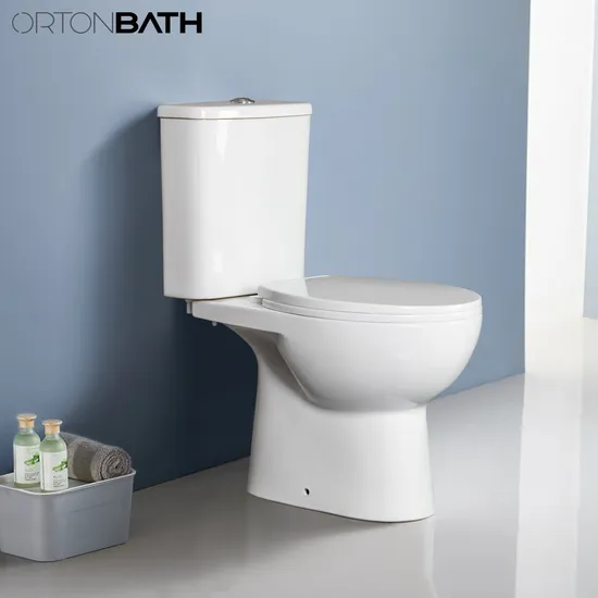 Ortonbath New Design Rimless Washdown Close Coupled Two Piece Toilet with PP/UF Soft Close Seat Cover, Flush Valve and S Trap Outlet