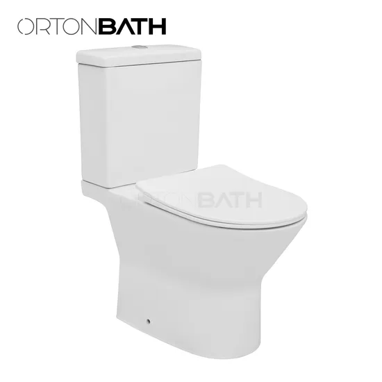 Ortonbath Europe Fully Back to Wall Faced 2 Piece Toilet Rimless Toilet for Bathrooms Washdown White Porcelain Two Piece Toilet with Quick Release Seat Cover
