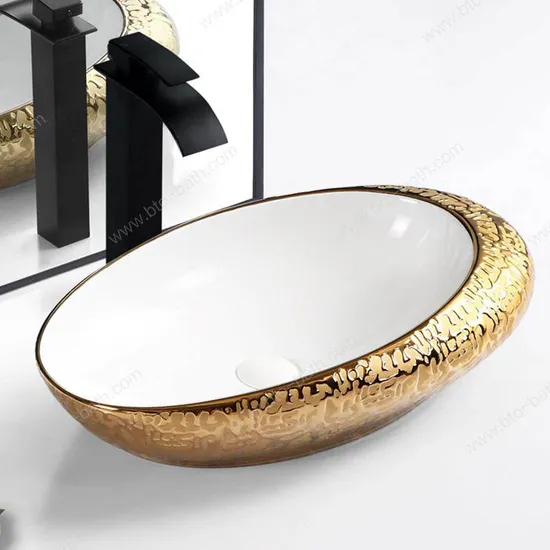 Bto Factory Price Luxury Sanitary Ware Ceramic Sink Above Counter Art Basin Bathroom Sink Lavabo Table Top Wash Art Wash Basin