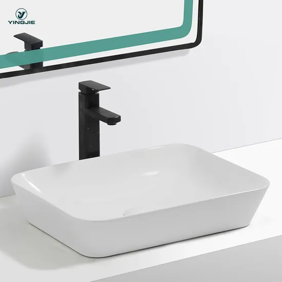 Chaozhou Modern Customized Ceramic Bathroom Wash Basin Canton Fair Sanitary Ware Counter Top Rectangular Sink