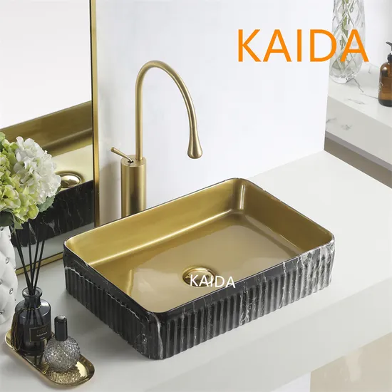 China Wholesale Sanitary Ware Rectangular Luxury Bathroom Sink Marble Color Art Wash Basin