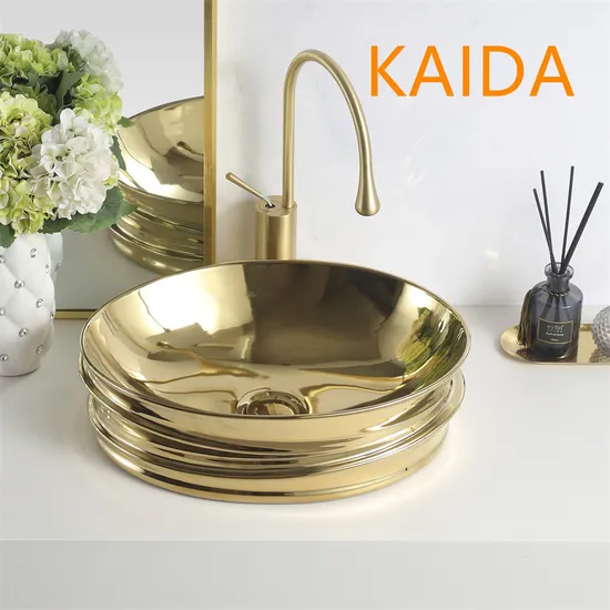 Sanitary Ware Ceramic Vanity Cabinet Basin for Bathroom Golden Wash Art Basin