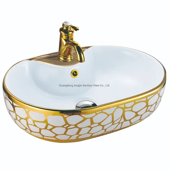 Wash Basin Pattern Design Silver Color Oval Gold Plating Bathroom Sink