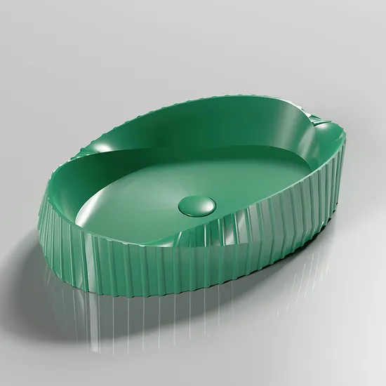 Chaozhou Factory Sanitary Ware Wholesale Bathroom Matt Green Oval Art Wash Basin Counter Top Basin Sink