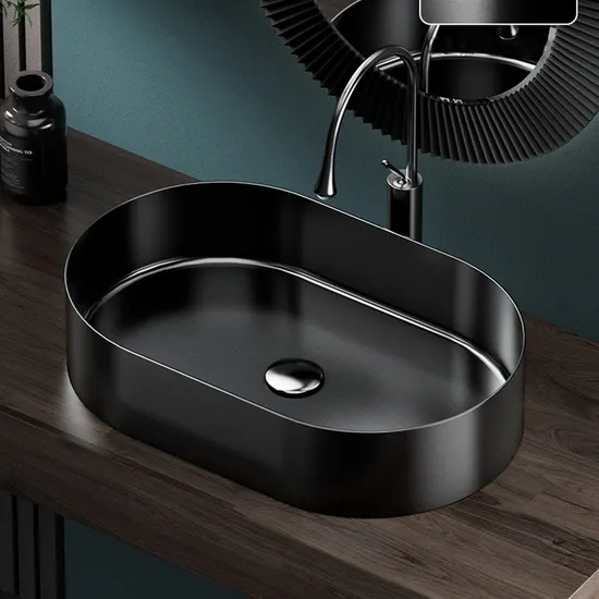 Luxury New Handmade Oval Black Sink Stainless Steel Basin Bathroom Wash Basin