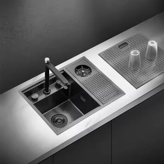 Modern Rectangular Stainless Steel Kitchen Sink with Cup Washer Sink