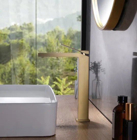 Bathrooms PVD Brushed Gold with Oil-Sealed Surface Tall Basin H59 Brass Faucet