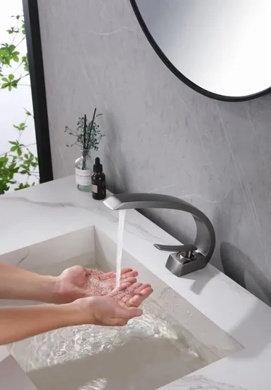 Sanitary Ware PVD Brushed Gun Metal H59 Brass Bathrooms Sink Faucet
