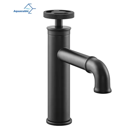 Aquacubic 2021 Special Design Black Basin Faucet Knurling Design Deck Mounted Water Mixer Tap Faucet