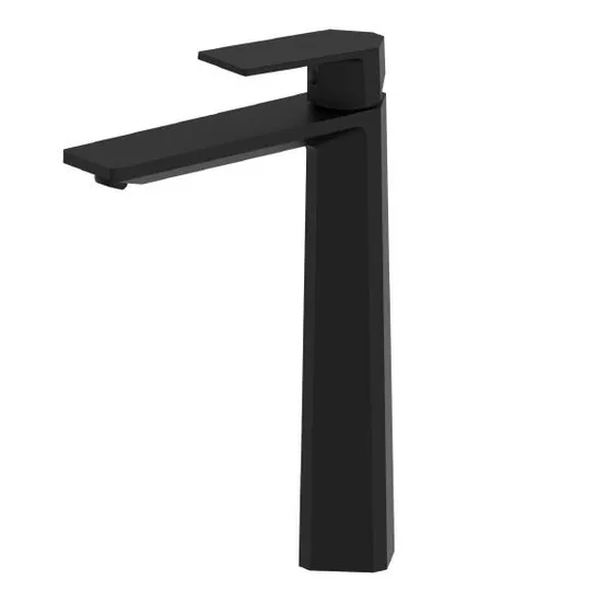 Brass Body Zinc Handle Ceramic Cartridge High Basin Faucet Matte Black Bathroom Tall Lavatory Mixer Tap