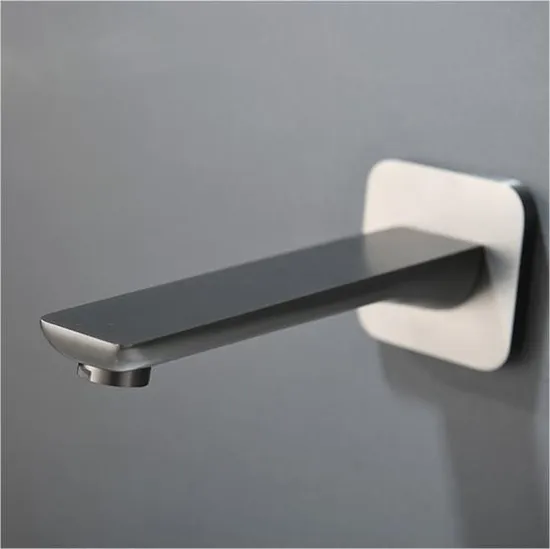Brushed Grey Hidden Wall Single Handle Bathroom Sink Tap Mounted Brass Basin Faucet