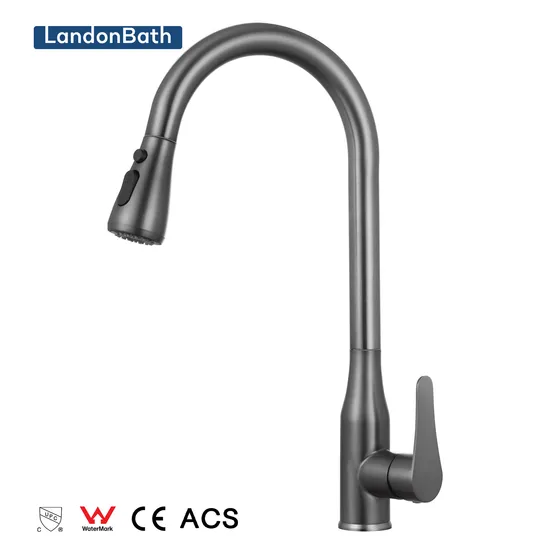 Landonbath Brass Copper Long Neck Swivel 1hole Single Lever Pull out Kitchen Sink Water Faucet Kitchen Water Mixer Taps Ware