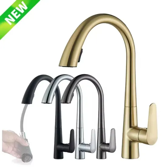 Pull Down Kitchen Faucet Brushed Gold Kitchen Faucet Black Sink Mixer Tap 360 Degree Rotation Kitchen Mixer Taps Water Faucet