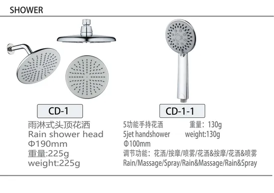 Top Spray Plastic Rainfall Shower Head with 5 Functions Hand Shower CD-1&1-1