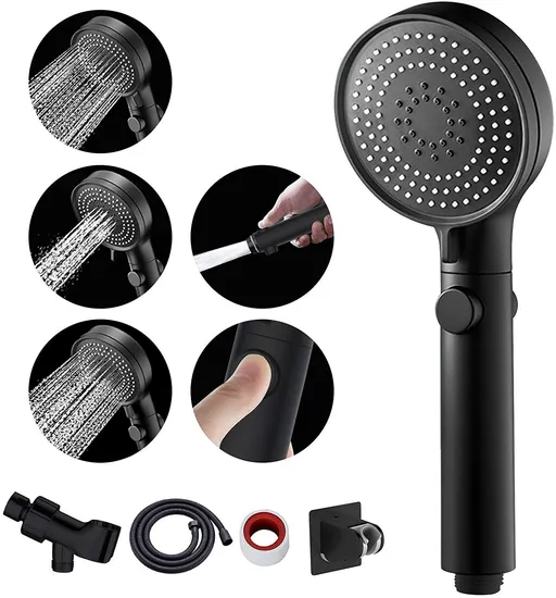 Hand Shower Head with Hose and on off Switch Low-Reach Wand Holder Black