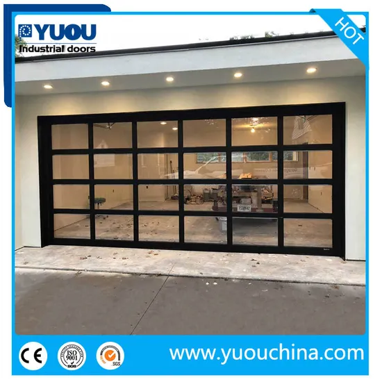 Commercial Transparent Clear View Acrylic Polycarbonate or Tempered Glass Aluminium Alloy Framless Sliding Sectional Overhead Roll up Garage Door for 4s Shop