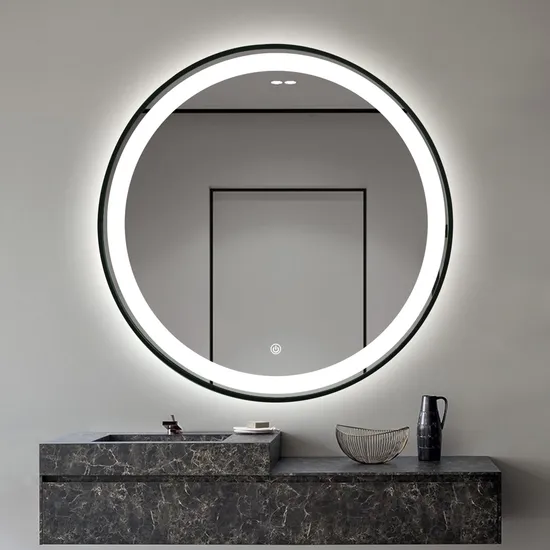 Round LED Bathroom Mirror Hotel Bathroom Mirrors Sandblasting Aluminum Frame Gold/Black Home Decor Mirror Anti Fog Clock Mirror Dimmable LED Mirror Espejo