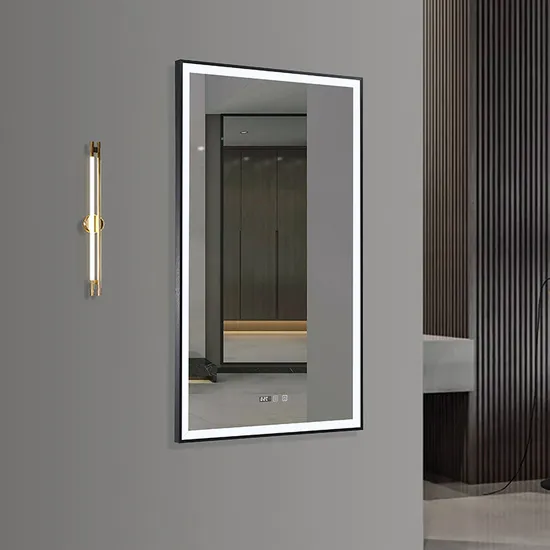 ETL CE Espejos Fogless Glass Styling Barber Mirror Hotel Room Full Length Dressing Black Framed Hair Salon Smart LED Bathroom Wall Mirrors with Light