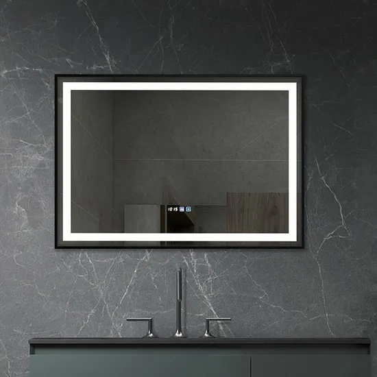 Rectangular Aluminum Frame Matte Black Metal Frame Edge Lit Illumiated Bathroom Mirror