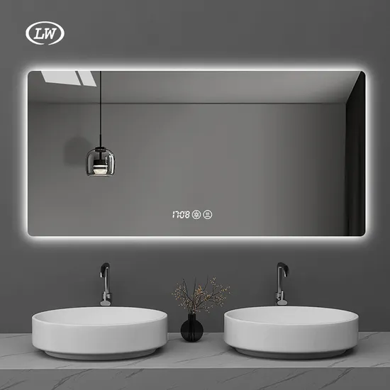 Rectangle Modern Wall Anti Fog Touch LED Mirrors Vanity Mirror with Light Frameless Glass Bathroom Smart Mirror