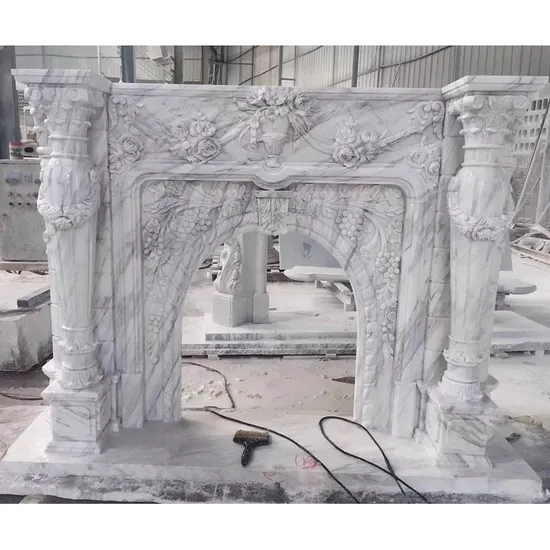 Customized Design Hand Carved White Marble Fireplace Mantel Classic Style Indoor Fireplace for Home Decoration