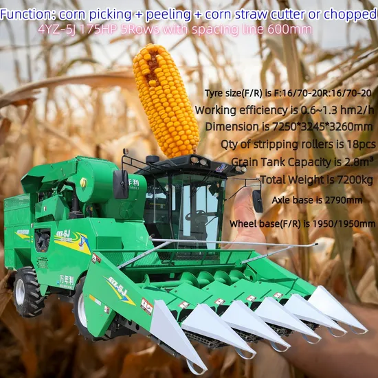 Agricultural Machine Equipment 4 Cylinder 175 HP Corn Combine Harvester Corn Harvester with A/C Cabin for Sale