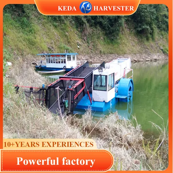 Agricultural Harvesting Hydraulic River Lake Surface Garbage Cleaning Harvester Vessl Trash Skimmer Boat Aquatic Water Plant Weed Reed Grass Cutting Harvester
