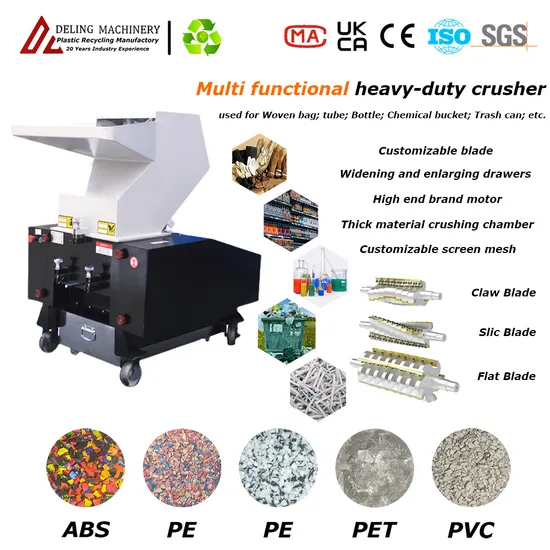 Powerful Plastic Crusher for ABS PVC PP HDPE LDPE Pet Bottle Drainage Opening Material Crushing Shredding Recycling Shredder Machine with Capacity 50-2000kg/H