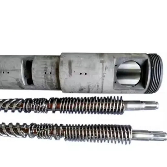 High Wear-Resistant Bimetallic Extrusion Alloy Layer Conical Twin Screw and Barrel for Plastic Extruders High CaCO3 for PVC Pipe Profile Sheet Foam Sun Board