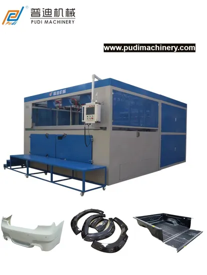 Vacuum Forming Machine for Manufacturing Automotive Bumpers, Automotive Wings, Automotive Wheel Covers, and Automotive Instrument Panels