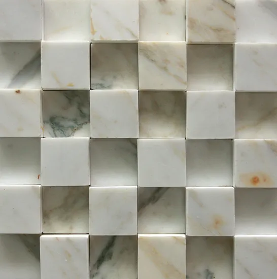 Carrara Herringbone Granite Floor/Wall/Bathroom/Kitchen/White/Thassos Marble Waterjet Stone 3D Pattern/Mosaic with Flat/Hexagon/Rhomboid Shape