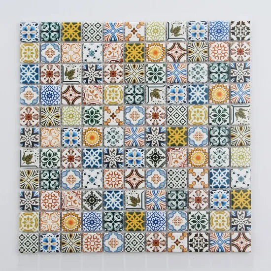 Square Size Beveled Glass Mirror Mosaic Wall Tile Colorful Graffiti for Background Wall, TV Background Kitchen Backsplash