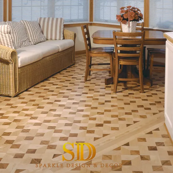 Geometric Style Laminate Wood Flooring Wood/Parquet Pattern Inlay on Wood for Family Room Floor Decoration of New House