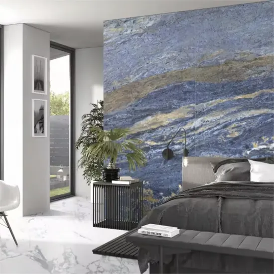 Blue Marble Surface Sinluetered Stone Porcelain Slabs Natural Stone Effect for Wall Tiles