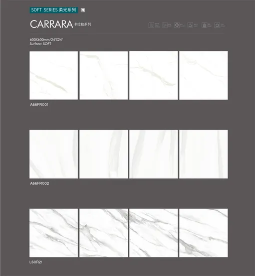 Soft Surface 600X600mm/24" X24" Carrara Glazed Porcelain Floor Tile
