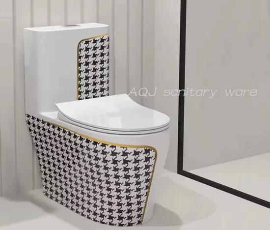 Popural Hot Selling Sanitary Ware Ceramic Gold Trim with Different Patterns Grey Color Toilet