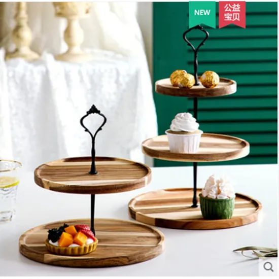 Elegant Rustic Acacia Cake Stand 2-Tier Serving Stand for Farmhouse Style Entertaining