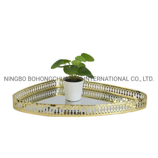 Gold Mirror PU Perfume Tray Vanity Tray Dresser Tray Metal Decorative Jewelry Organizer Tray