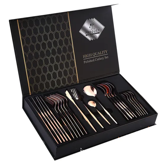 24PCS Sale Luxury Gold Restaurant Stainless Steel Cutlery Set with Case